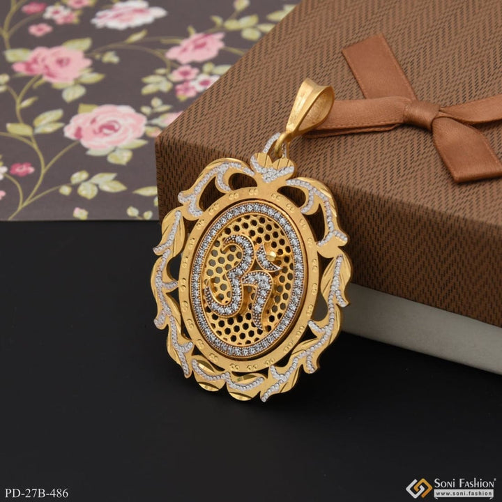 1 Gram Gold Plated Om With Diamond Glamorous Design Pendant