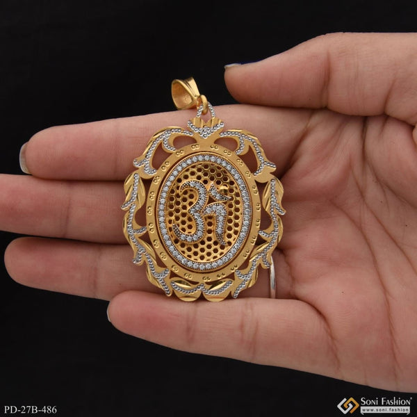 1 Gram Gold Plated Om With Diamond Glamorous Design Pendant