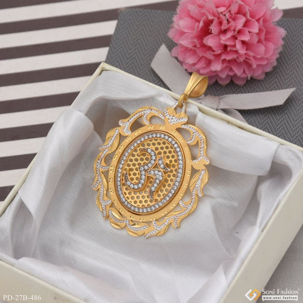 1 Gram Gold Plated Om With Diamond Glamorous Design Pendant