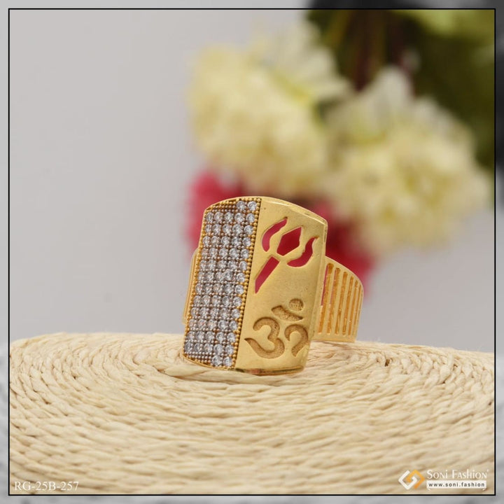 1 gram gold plated om with diamond glittering design ring