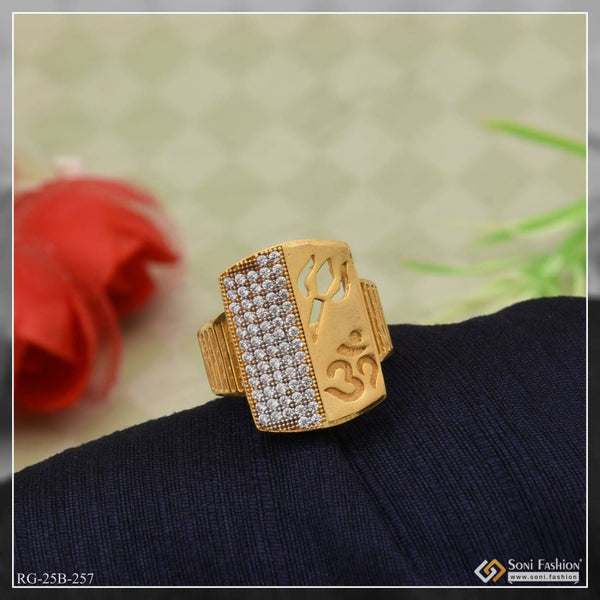 1 gram gold plated om with diamond glittering design ring