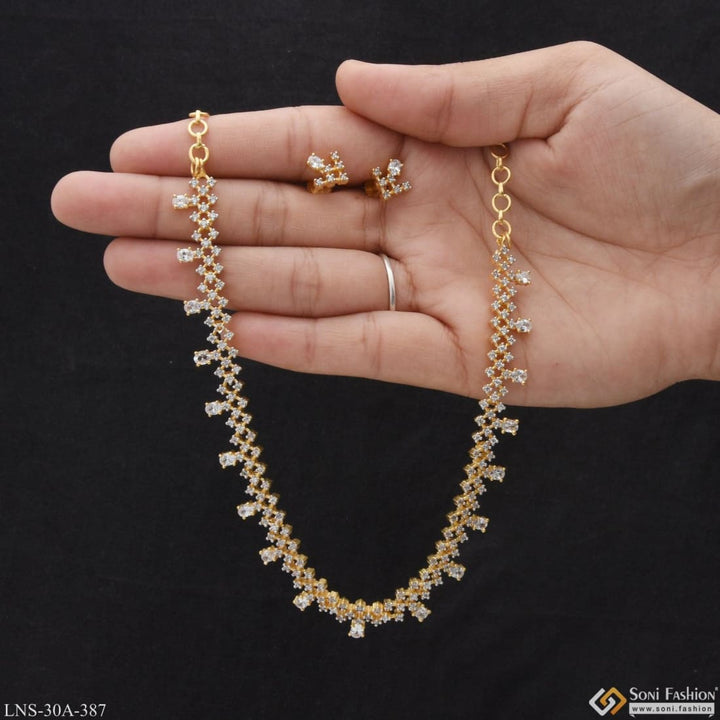 1 Gram Gold Plated With Diamond Graceful Design Necklace