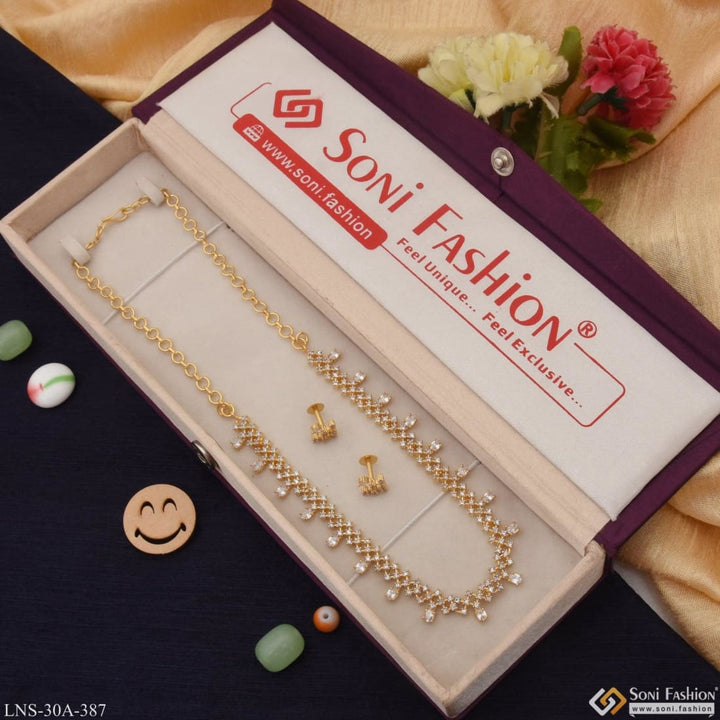 1 Gram Gold Plated With Diamond Graceful Design Necklace