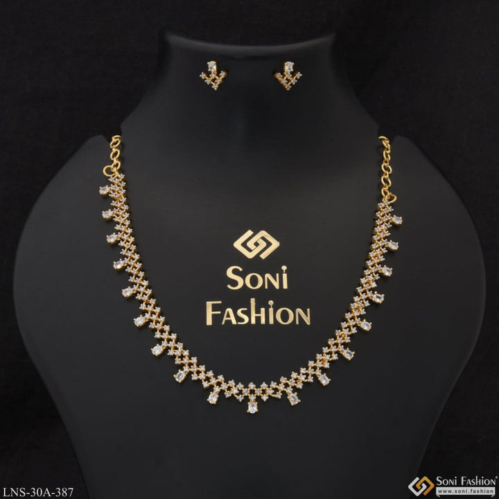 1 Gram Gold Plated With Diamond Graceful Design Necklace