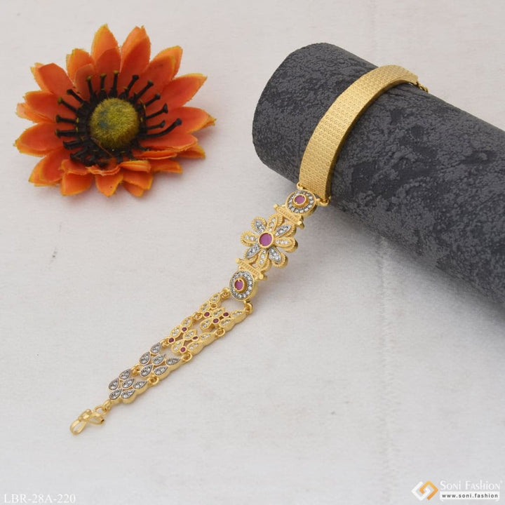 1 Gram Gold Plated With Diamond Superior Quality Bracelet