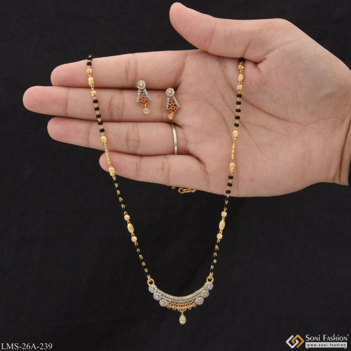 1 Gram Gold Plated With Diamond Unique Design Mangalsutra