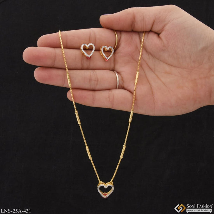 1 Gram Gold Plated With Diamond Unique Design Necklace Set