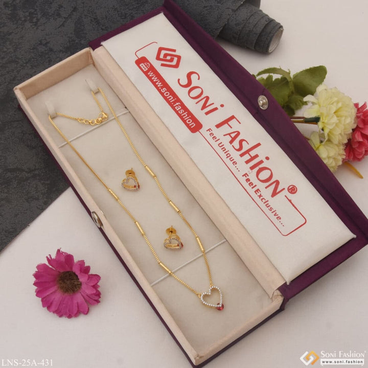 1 Gram Gold Plated With Diamond Unique Design Necklace Set