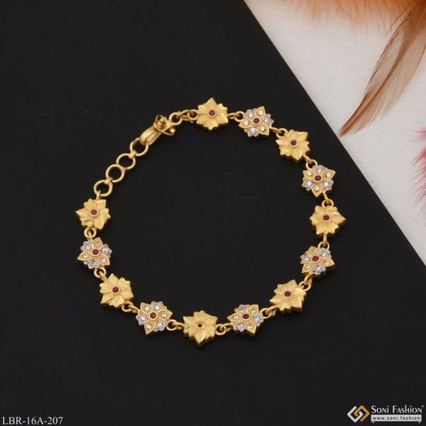 1 Gram Gold Plated Flower With Diamond Designer Bracelet