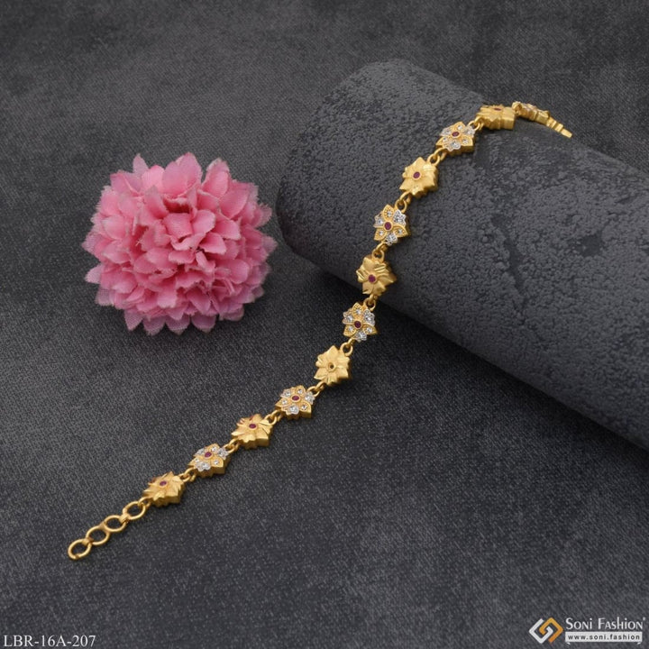 1 Gram Gold Plated Flower With Diamond Designer Bracelet