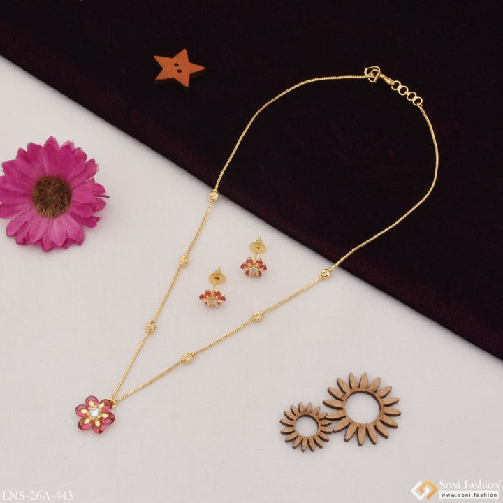 1 Gram Gold Plated Flower With Diamond Designer Necklace