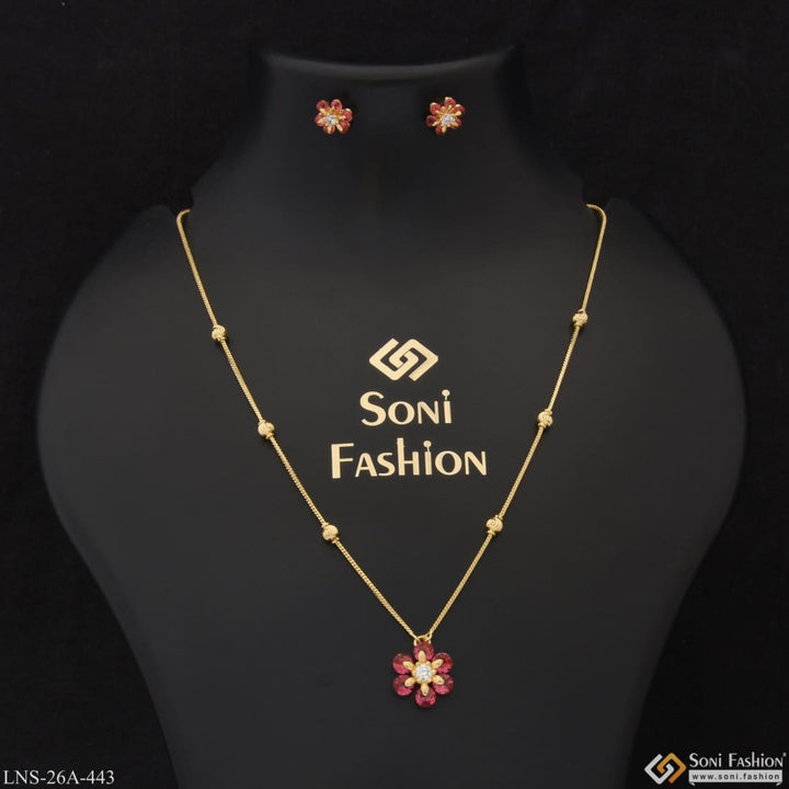 1 Gram Gold Plated Flower With Diamond Designer Necklace