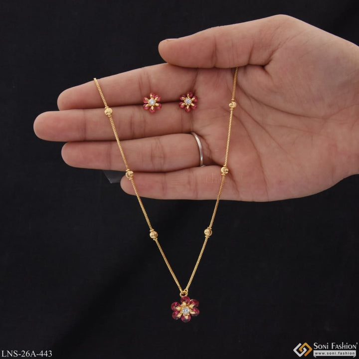 1 Gram Gold Plated Flower With Diamond Designer Necklace