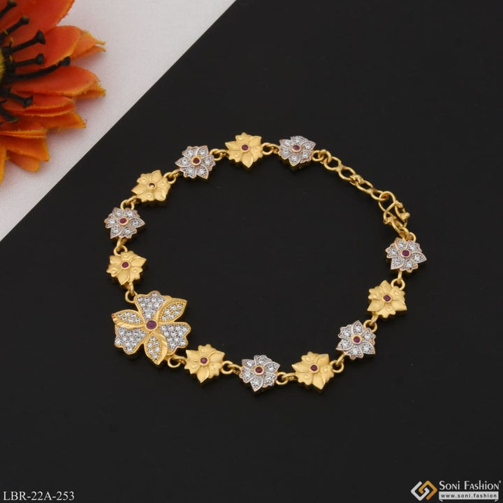 1 Gram Gold Plated Flower With Diamond Funky Design