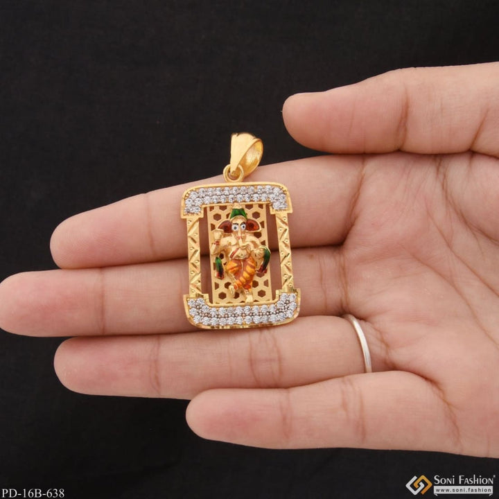 1 Gram Gold Plated Ganesha With Diamond Fabulous Design