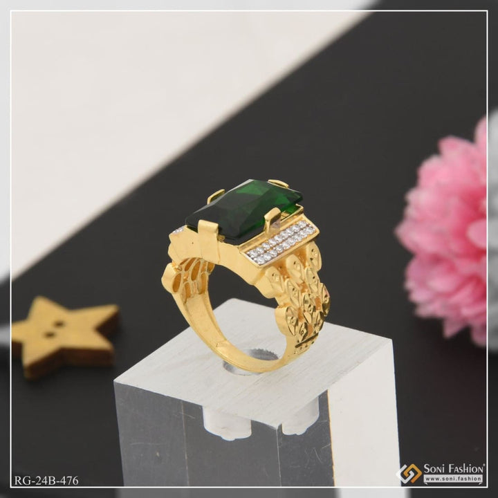 1 gram gold plated green stone attention-getting design ring