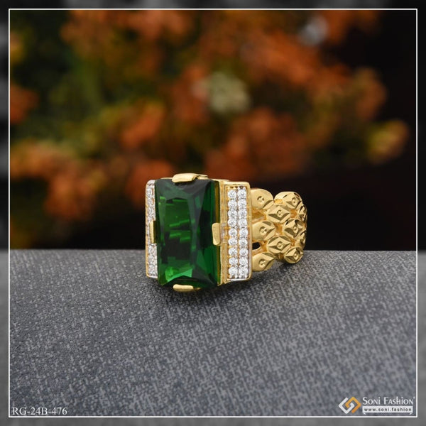 1 gram gold plated green stone attention-getting design ring