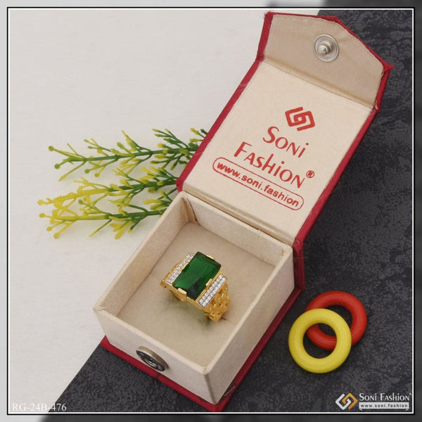 1 gram gold plated green stone attention-getting design ring