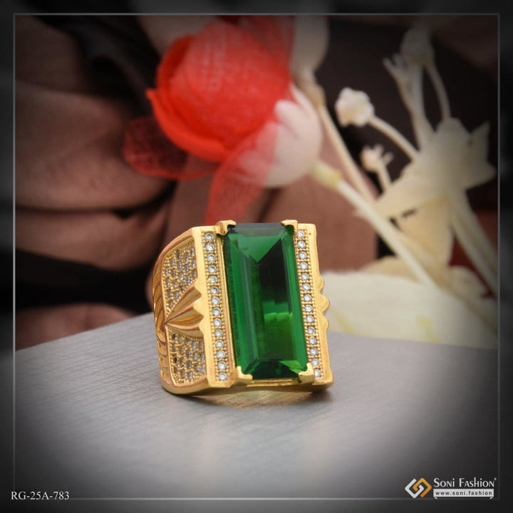 1 gram gold plated green stone with diamond funky design