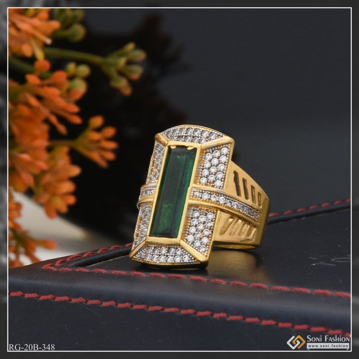 1 gram gold plated green stone with diamond funky design