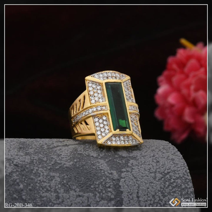 1 gram gold plated green stone with diamond funky design