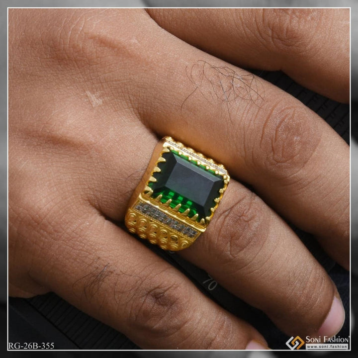 1 gram gold plated green stone with diamond funky design