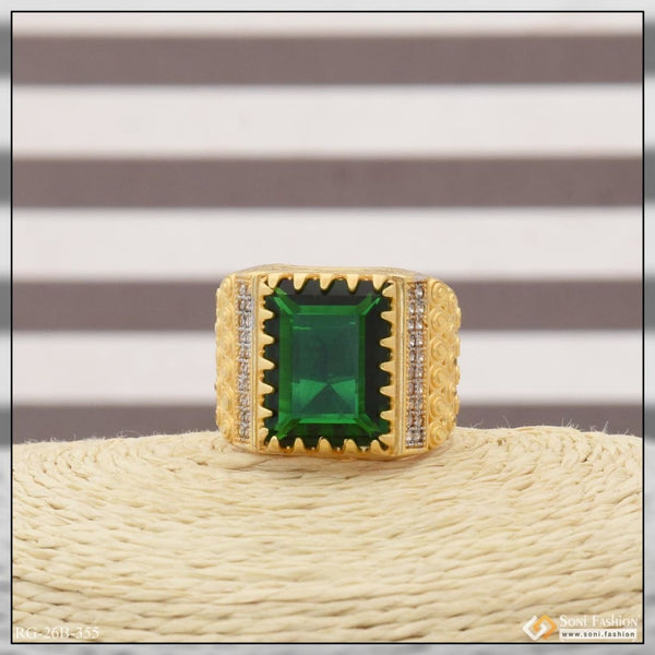 1 gram gold plated green stone with diamond funky design