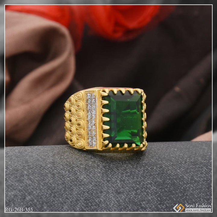 1 gram gold plated green stone with diamond funky design