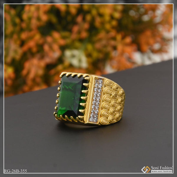 1 gram gold plated green stone with diamond funky design