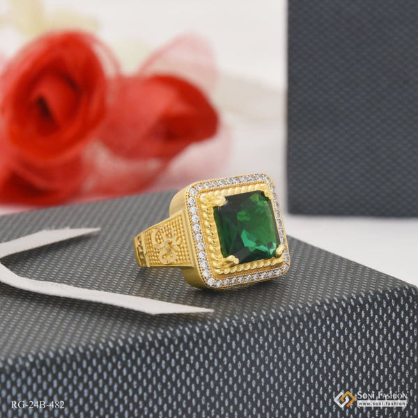 1 gram gold plated green stone with diamond funky design