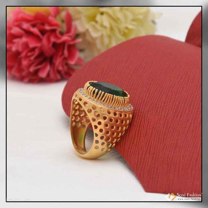 1 gram gold plated green stone with diamond glamorous design