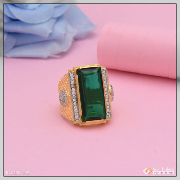 1 Gram Gold Plated Green Stone With Diamond Gorgeous Design