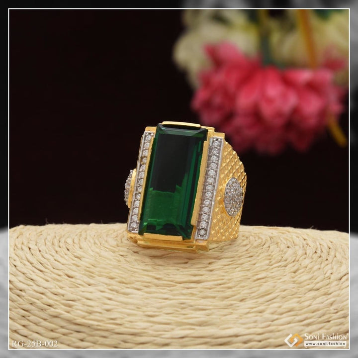 1 Gram Gold Plated Green Stone With Diamond Gorgeous Design