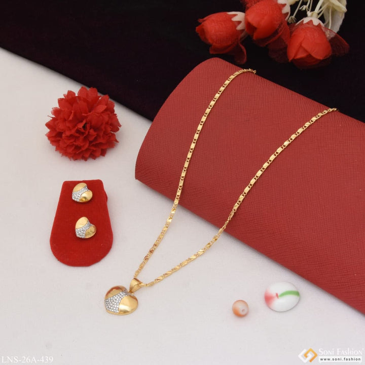 1 Gram Gold Plated Heart With Diamond Designer Necklace Set