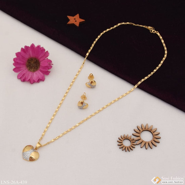 1 Gram Gold Plated Heart With Diamond Designer Necklace Set