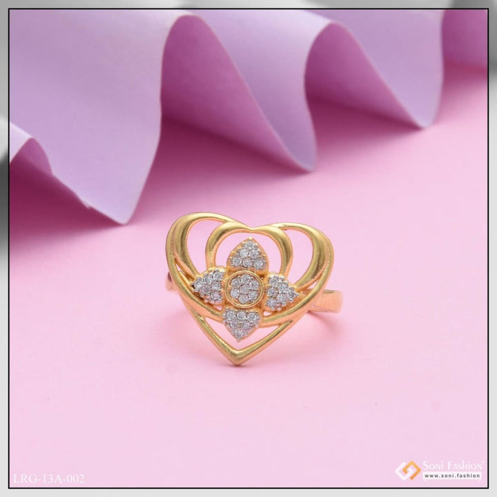 1 Gram Gold Plated Heart Shape With Diamond Designer Ring