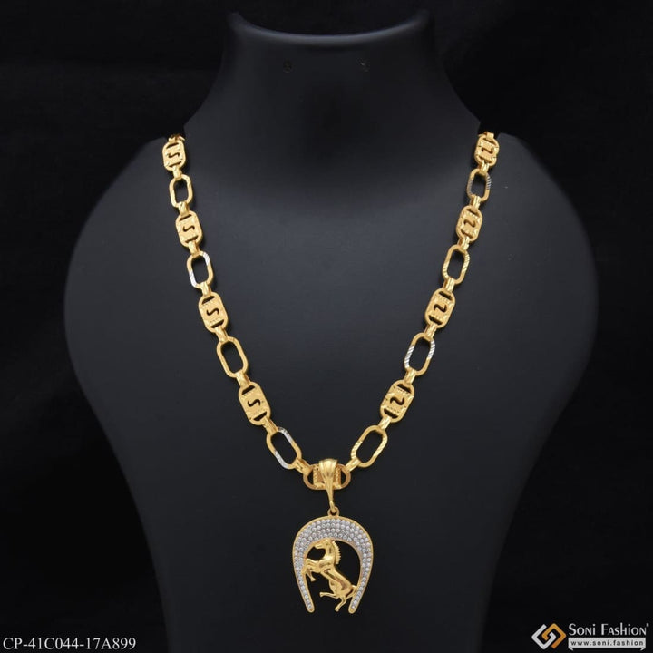 1 Gram Gold Plated Horse Glittering Design Chain Pendant