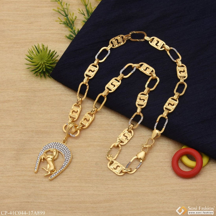 1 Gram Gold Plated Horse Glittering Design Chain Pendant