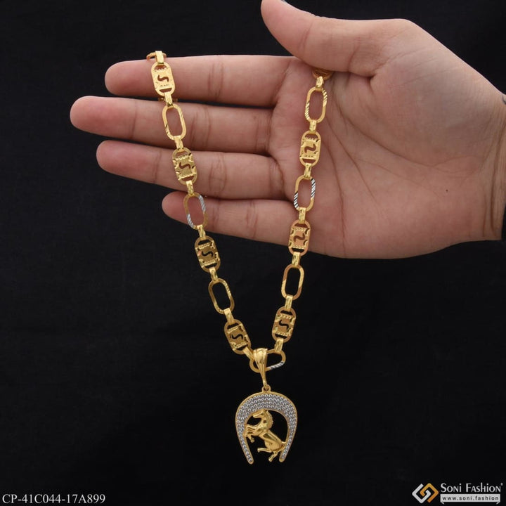 1 Gram Gold Plated Horse Glittering Design Chain Pendant