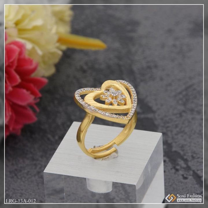 1 Gram Gold Plated Hreart With Diamond Charming Design Ring