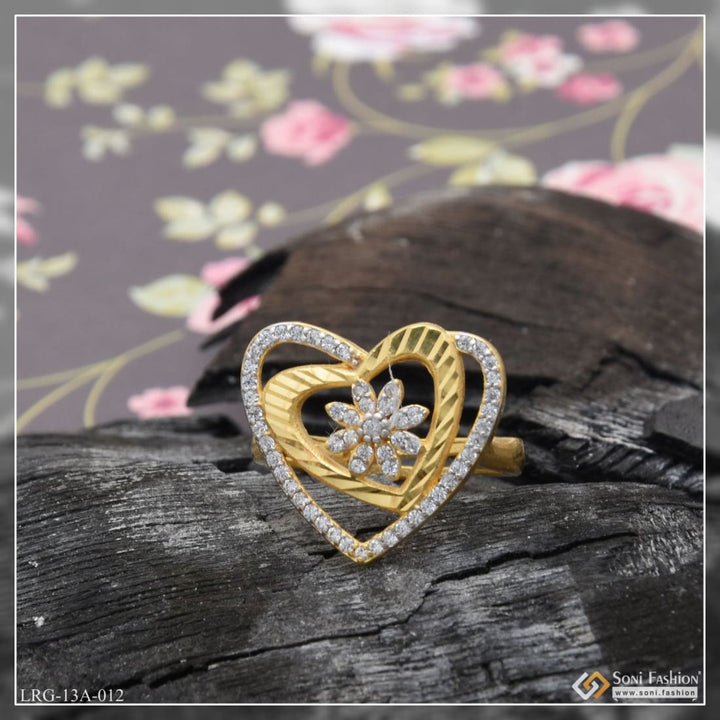 1 Gram Gold Plated Hreart With Diamond Charming Design Ring