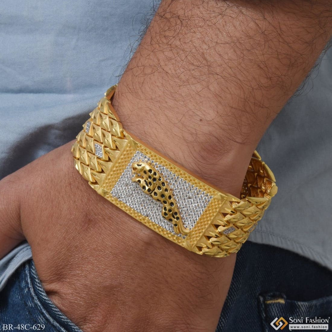 Jaguar with Diamond Sophisticated Design Gold Plated Bracelet for Men -  Style C491 – Soni Fashion®