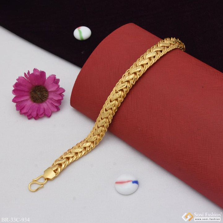 Gold plated leaf design bracelet for men - 1 gram gold plated, dainty flower charm - Style C934