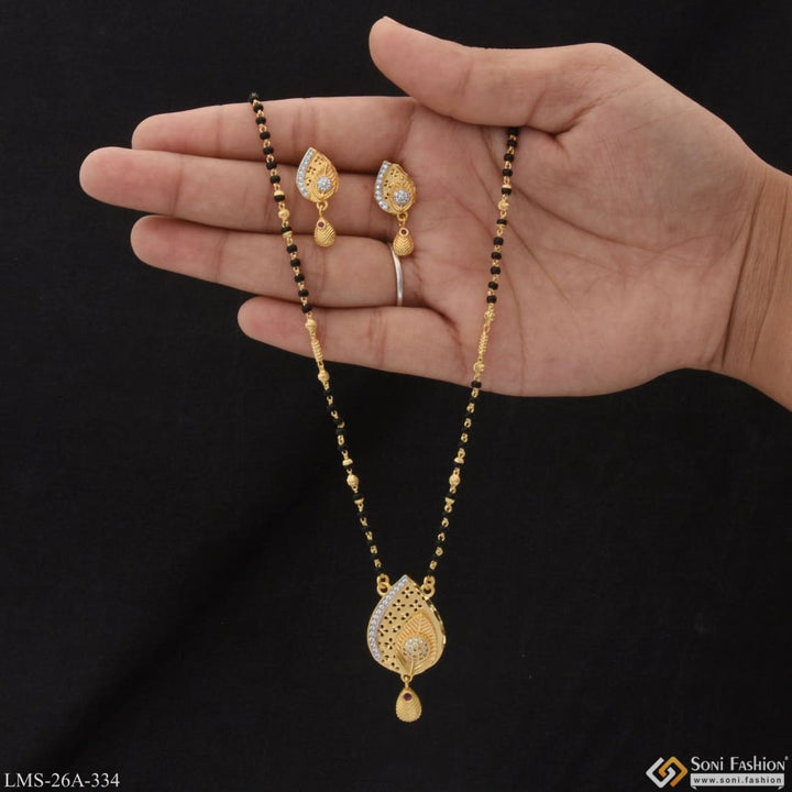 1 gram gold plated leaf glittering design mangalsutra set