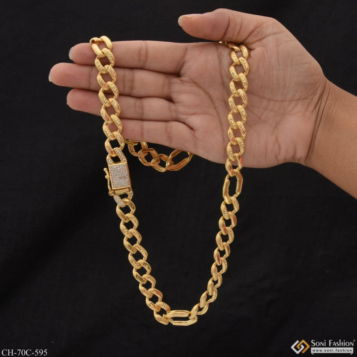 1 gram gold plated link with diamond glamorous design chain