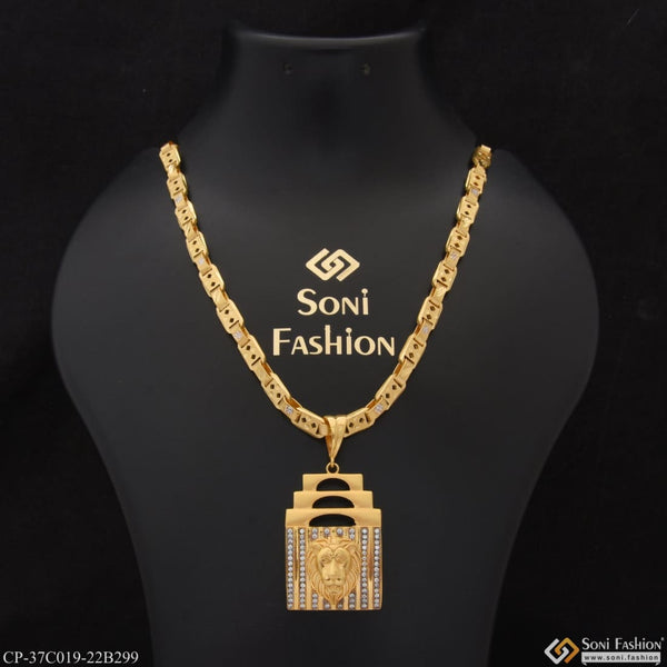 1 Gram Gold Plated Lion Artisanal Design Chain Pendant