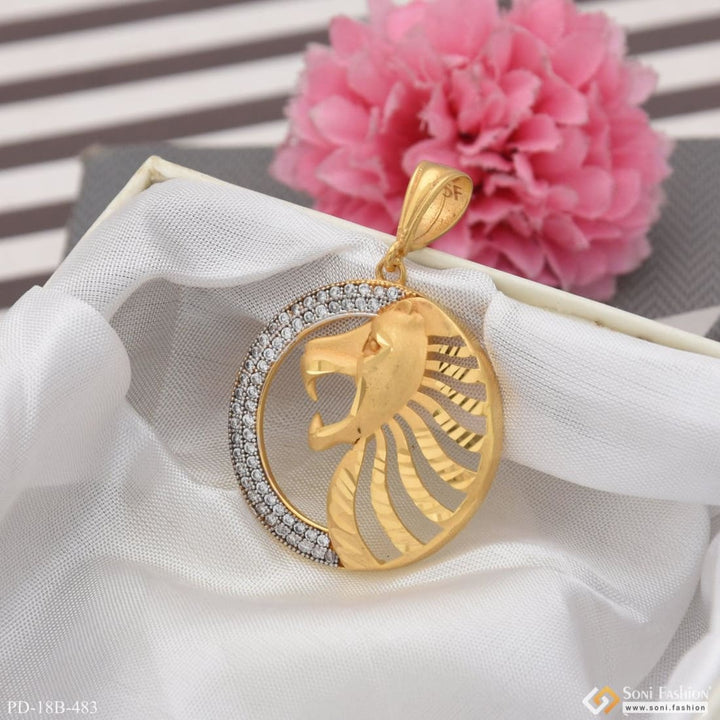 1 Gram Gold Plated Lion With Diamond Artisanal Design