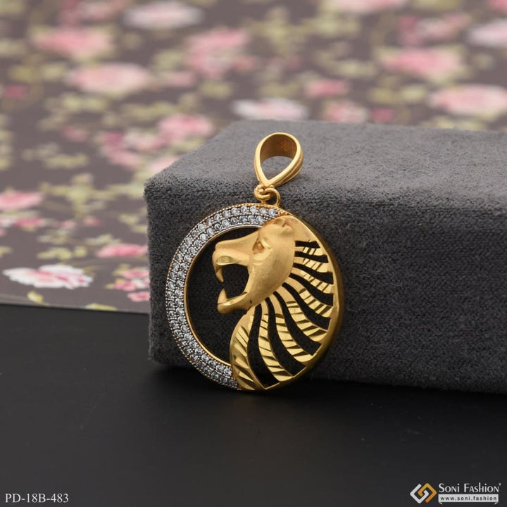 1 Gram Gold Plated Lion With Diamond Artisanal Design