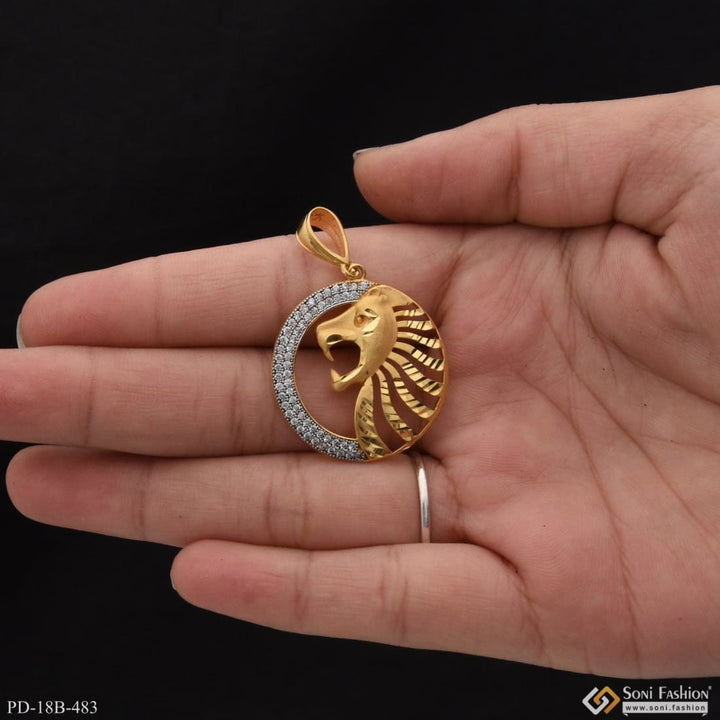 1 Gram Gold Plated Lion With Diamond Artisanal Design