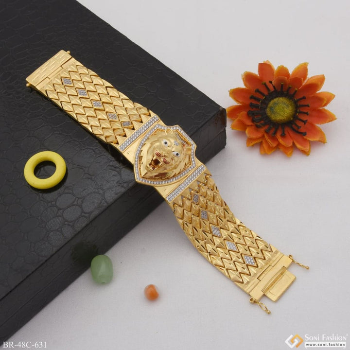 1 Gram Gold Plated Lion With Diamond Funky Design Bracelet